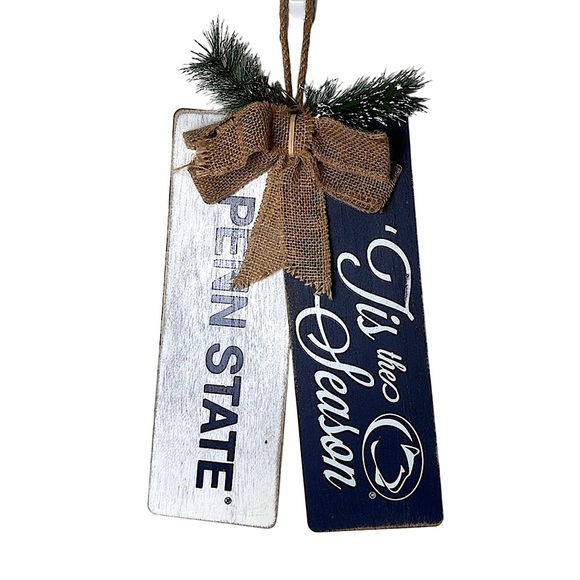 Penn State College FanGear Tis The Season Hanging Wood Holiday Home Decor Wreath - Picture 1 of 16